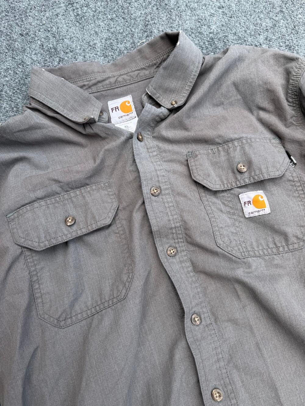 Carhartt FR Flame Resistant Work Shirt Mens XL Gray Long Sleeve Button Up Twill
